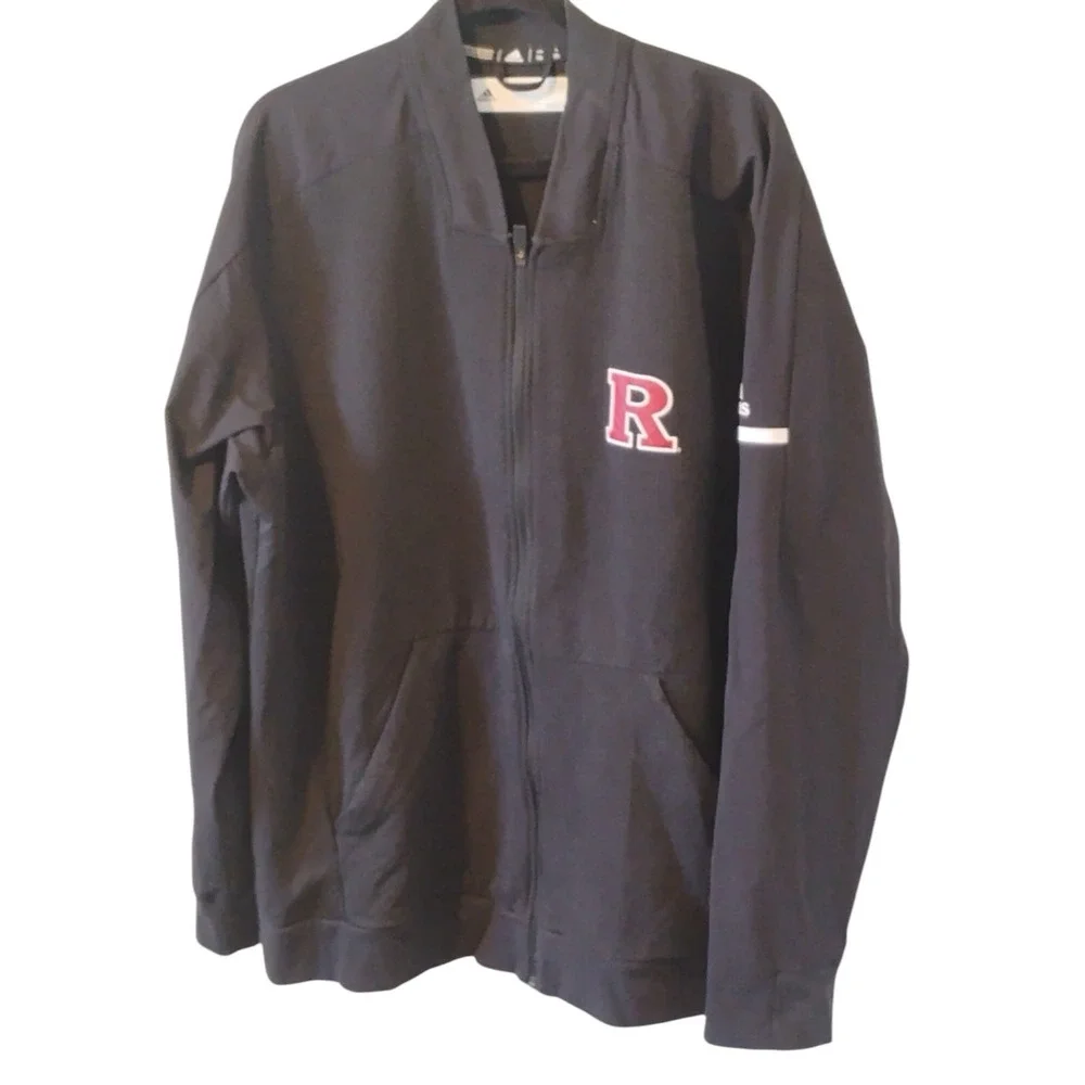 Adidas Rutgers Scarlet Knights Full Zip Jacket Mens 2XL Black‎ R Logo Athletic